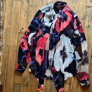 Gucci sheer silk chiffon long sleeve blouse floral print sz 42 medium
